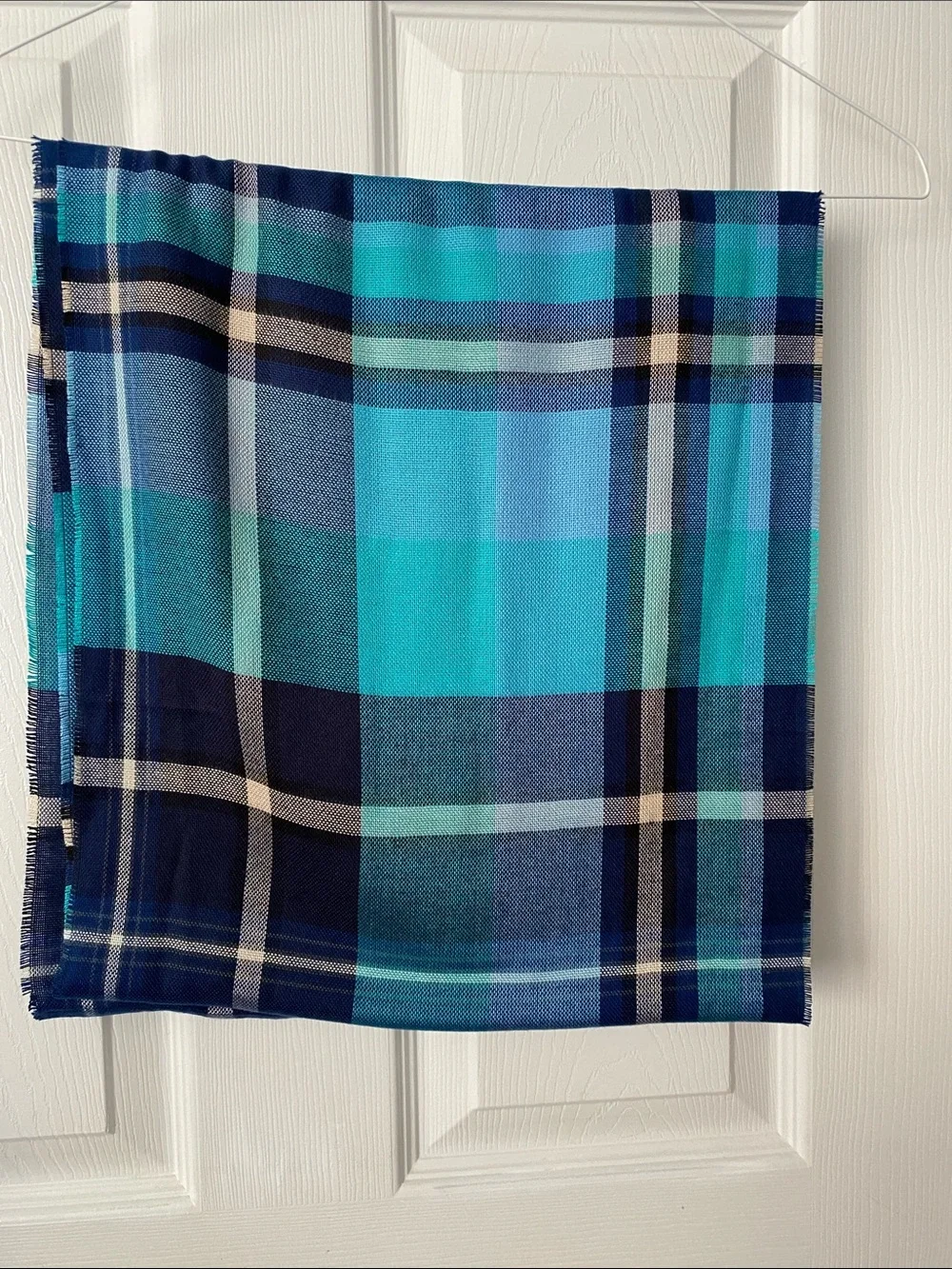 V. FRAAS Cashmink Blue Plaid Infinity Scarf